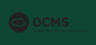 Logo of OCMS in black on green background