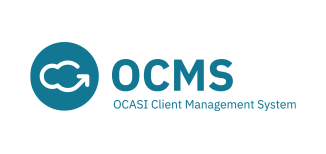 Logo of OCMS in blue on white background