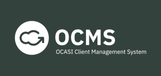 Logo of OCMS in white on gray background