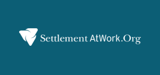 Logo of SettlementAtWork in white on blue background