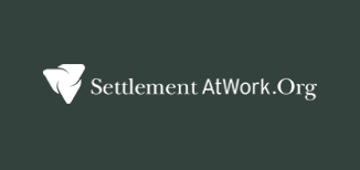 Logo of SettlementAtWork in white on gray background